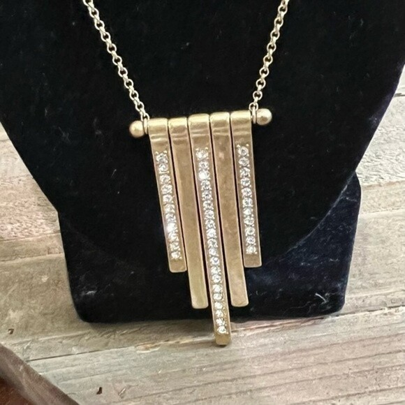 J.Crew Vertical Bar Brass Rhinestone Necklace - Picture 5 of 7